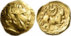 CELTIC, Northeast Gaul. Atrebates. 3rd to early 2nd century BC. Quarter Stater (Gold, 12 mm, 2.05 g, 7 h), 'au croissant' type. Male head with curley ...