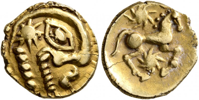 CELTIC, Northeast Gaul. Bellovaci. Circa 60-30/25 BC. Quarter Stater (Gold, 12 m...