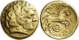 CELTIC, Northeast Gaul. Caleti. 2nd century BC. Quarter Stater (Electrum, 12 mm, 1.80 g, 7 h), 'type nord-armoricain - à la roue'. Celticized laureate...