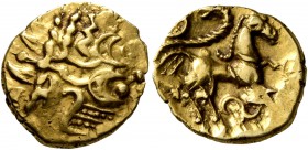 CELTIC, Northeast Gaul. Uncertain tribe. Circa 60-30/25 BC. Quarter Stater (Gold, 12 mm, 1.38 g, 1 h), 'au petit serpent cornu' type. Devolved and dis...