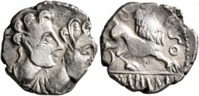 CELTIC, Central Gaul. Arverni. Circa 75-50 BC. Drachm (Silver, 15 mm, 2.00 g, 8 h), Epomeduos. Two juvenile male busts to right, both wearing torques....