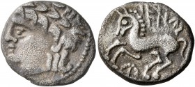 CELTIC, Southern Gaul. Allobroges. Late 2nd century BC. Drachm (Silver, 15 mm, 2.21 g, 6 h), 'drachme à la legende IAZVS' type. Laureate male head to ...