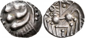 CELTIC, Southern Gaul. Elusates. Circa 2nd century BC. Drachm (Silver, 18 mm, 3.34 g). Devolved and disjointed male head to left. Rev. Stylized horse ...
