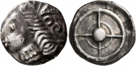 CELTIC, Southern Gaul. Uncertain tribe. Circa 2nd century BC. Drachm (Silver, 17 mm, 4.93 g), imitating Rhode. Celticized head of Persephone to left, ...