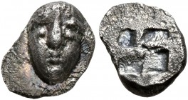 GAUL. Massalia. Circa 500-475 BC. Hemiobol (Silver, 9 mm, 0.53 g), Milesian standard. Facing male head, wearing taenia. Rev. Rough incuse square. Auri...