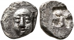 GAUL. Massalia. Circa 500-475 BC. Hemiobol (Silver, 9 mm, 0.55 g), Milesian standard. Facing male head, wearing taenia. Rev. Rough incuse square. Auri...