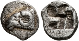 GAUL. Massalia. Circa 500-475 BC. 3/4 Obol (Silver, 9 mm, 0.85 g), Milesian standard. Head of a ram to left. Rev. Rough incuse square. Auriol Group Qa...