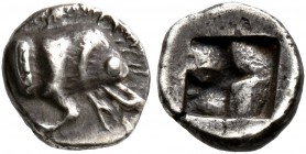 GAUL. Massalia. Circa 500-475 BC. Hemiobol (Silver, 8 mm, 0.57 g), Milesian standard. Forepart of a boar to right. Rev. Quadripartite incuse square. A...