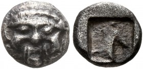 GAUL. Uncertain. Circa 500-460 BC. Hemiobol (Silver, 7 mm, 0.55 g), Graeco-Provincial series. Facing gorgoneion with protruding tongue. Rev. Incuse sq...