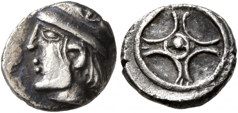GAUL. Massalia. Circa 450-410 BC. Obol (Silver, 9 mm, 0.70 g). Male head with lo...