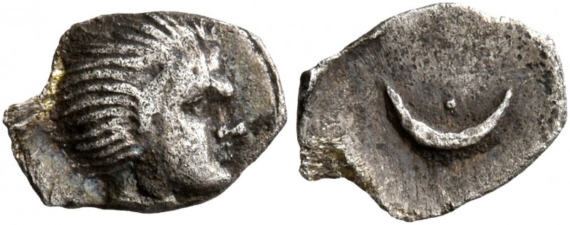 GAUL. Massalia. 380-336 BC. Hemiobol (Silver, 8 mm, 0.27 g). Head of a satyr wit...