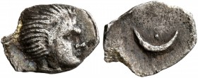 GAUL. Massalia. 380-336 BC. Hemiobol (Silver, 8 mm, 0.27 g). Head of a satyr with an animal ear to right. Rev. Crescent with central pellet. LT -. Mau...