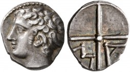 GAUL. Massalia. Circa 220-150 BC. Obol (Silver, 10 mm, 0.62 g). Bare head of Apollo to left. Rev. M-A within wheel of four spokes. Depeyrot 31. Maurel...