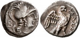GAUL. Massalia. Circa 150-125 BC. Diobol (Silver, 10 mm, 0.91 g, 6 h). Head of Athena to right, wearing crested Corinthian helmet; behind, B. Rev. MAΣ...