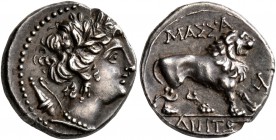 GAUL. Massalia. Circa 150-125 BC. Drachm (Silver, 14 mm, 2.69 g, 7 h). Laureate head of Artemis to right, wearing pendant earring and pearl necklace, ...