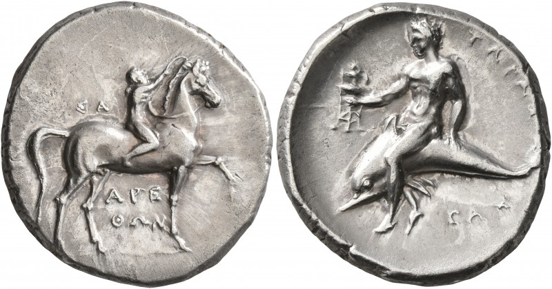 CALABRIA. Tarentum. Circa 302-280 BC. Didrachm or Nomos (Silver, 23 mm, 7.85 g, ...