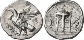 BRUTTIUM. Kroton. Circa 425-350 BC. Didrachm or Nomos (Silver, 23 mm, 7.84 g, 8 h). KPOTΩNIATAN Eagle with spread wings standing left on olive branch....