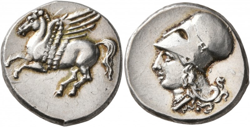 BRUTTIUM. Medma. Circa 330-320 BC. Stater (Silver, 21 mm, 8.66 g, 2 h). Pegasus ...