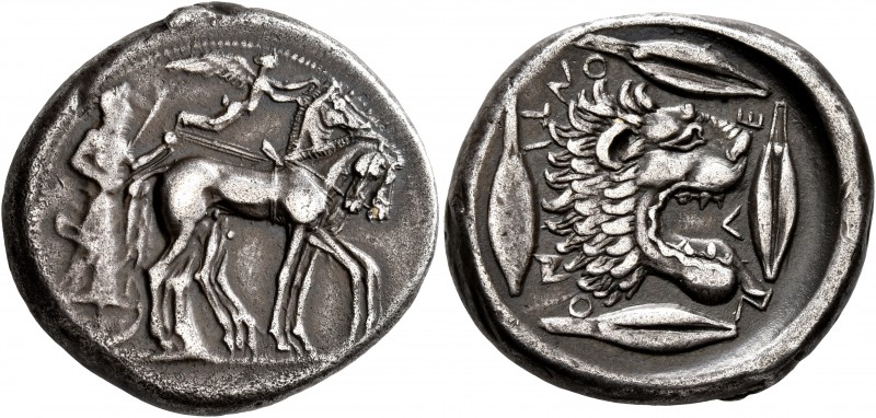 SICILY. Leontini. Circa 476-466 BC. Tetradrachm (Silver, 26 mm, 17.13 g, 7 h). C...