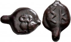 KINGS OF SKYTHIA. Skyles, circa 470-460 BC. AE (Bronze, 14 mm, 1.87 g, 9 h), Nikonion. Owl standing left, head facing. Rev. ΣK. Anokhin 571. SNG BM Bl...