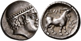 THRACE. Ainos. Circa 417/6-415/4 BC. Diobol (Silver, 11 mm, 1.37 g, 8 h). Head of Hermes wearing petasos to right. Rev. AIN Goat standing right, befor...