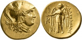 KINGS OF MACEDON. Alexander III ‘the Great’, 336-323 BC. Stater (Gold, 19 mm, 8.43 g, 7 h), Kallatis, circa 250-225. Head of Athena to right, wearing ...