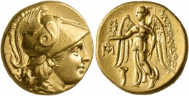 KINGS OF MACEDON. Alexander III ‘the Great’, 336-323 BC. Stater (Gold, 18 mm, 8.61 g, 1 h), Abydos (?), struck under Antigonos I Monophthalmos, circa ...