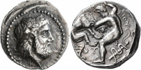 KINGS OF PAEONIA. Lykkeios, circa 359-335 BC. Tetradrachm (Silver, 23 mm, 12.79 g, 7 h). Laureate head of Zeus to right. Rev. [ΛY]KK-EIOY Herakles sta...