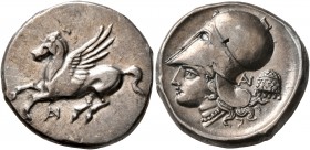 AKARNANIA. Anaktorion. Circa 320-280 BC. Stater (Silver, 22 mm, 8.62 g, 3 h). AN Pegasus flying left. Rev. Head of Athena to left, wearing Corinthian ...