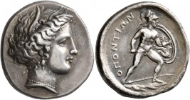 LOKRIS. Lokris Opuntii. Circa 340s BC. Stater (Silver, 25 mm, 12.05 g, 4 h). Head of Demeter to right, wearing wreath of wheat leaves, pendant earring...
