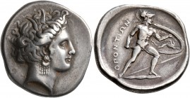 LOKRIS. Lokris Opuntii. Circa 340s BC. Stater (Silver, 25 mm, 11.96 g, 9 h). Head of Demeter to right, wearing wreath of wheat leaves, elaborate peand...