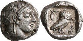 ATTICA. Athens. Circa 475-465 BC. Tetradrachm (Silver, 25 mm, 17.19 g, 7 h). Head of Athena to right, wearing crested Attic helmet decorated with thre...