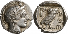 ATTICA. Athens. Circa 430s-420s BC. Tetradrachm (Silver, 25 mm, 17.24 g, 2 h). Head of Athena to right, wearing crested Attic helmet decorated with th...