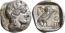 ATTICA. Athens. Circa 430s-420s BC. Tetradrachm (Silver, 26 mm, 17.20 g, 7 h). Head of Athena to right, wearing crested Attic helmet decorated with th...
