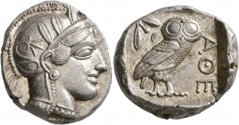 ATTICA. Athens. Circa 430s-420s BC. Tetradrachm (Silver, 25 mm, 17.20 g, 10 h). Head of Athena to right, wearing crested Attic helmet decorated with t...