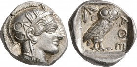 ATTICA. Athens. Circa 430s-420s BC. Tetradrachm (Silver, 25 mm, 17.20 g, 9 h). Head of Athena to right, wearing crested Attic helmet decorated with th...