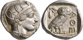ATTICA. Athens. Circa 430s-420s BC. Tetradrachm (Silver, 25 mm, 17.20 g, 10 h). Head of Athena to right, wearing crested Attic helmet decorated with t...