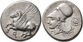 CORINTHIA. Corinth. Circa 375-300 BC. Stater (Silver, 21 mm, 8.57 g, 6 h). Ϙ Pegasus flying left. Rev. Head of Athena to left, wearing Corinthian helm...