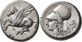 CORINTHIA. Corinth. Circa 375-300 BC. Stater (Silver, 20 mm, 8.62 g, 3 h). Ϙ Pegasus flying left. Rev. Head of Athena to left, wearing Corinthian helm...