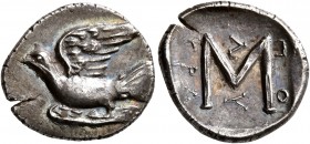 SIKYONIA. Sikyon. Circa 100-60 BC. Triobol (Silver, 16 mm, 2.39 g, 6 h), Polykra..., magistrate. Dove flying left. Rev. Large Σ; around, ΠΟ/Λ-Y/KPA; a...