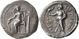 CRETE. Priansos. Circa 320-270 BC. Stater (Silver, 25 mm, 11.35 g, 11 h). Female deity (Demeter or Persephone?) seated left on throne, head facing, pl...