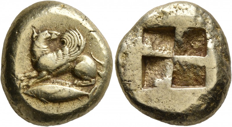 MYSIA. Kyzikos. Circa 500-450 BC. Stater (Electrum, 20 mm, 16.11 g). Winged dog ...