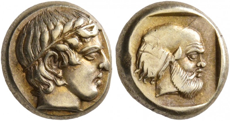 LESBOS. Mytilene. Circa 454-428/7 BC. Hekte (Electrum, 10 mm, 2.55 g, 2 h). Laur...