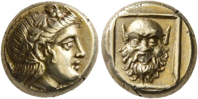 LESBOS. Mytilene. Circa 377-326 BC. Hekte (Electrum, 10 mm, 2.57 g, 12 h). Head ...