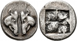 LESBOS. Uncertain mint. Circa 478-460 BC. 1/8 Stater (Silver, 13 mm, 1.79 g). KIΘI (?) Head of two confronted boars. Rev. Rough quadripartite incuse s...