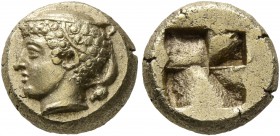 IONIA. Phokaia. Circa 478-387 BC. Hekte (Electrum, 10 mm, 2.56 g). Head of Hermes to left, wearing petasos; to right, small seal downward. Rev. Quadri...