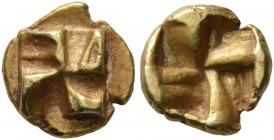 IONIA. Uncertain. Circa 625-600 BC. Myshemihekte – 1/24 Stater (Electrum, 7 mm, 0.62 g), Phokaic standard. Raised counterclockwise swastika pattern. R...