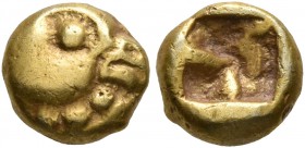 IONIA. Uncertain. Circa 600-550 BC. Hemihekte – 1/12 Stater (Electrum, 7 mm, 1.06 g), Lydo-Milesian standard. Head of a bird to right. Rev. Incuse squ...