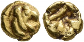 IONIA. Uncertain. Circa 600-550 BC. Myshemihekte – 1/24 Stater (Electrum, 6 mm, 0.68 g), Phokaic standard. Head of a griffin with open jaws to right, ...