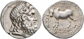CARIA. Antioch ad Maeandrum. Circa 85-80 BC. Tetradrachm (Silver, 25 mm, 16.29 g, 12 h), Eunikos, magistrate. Laureate head of Zeus to right. Rev. ANT...